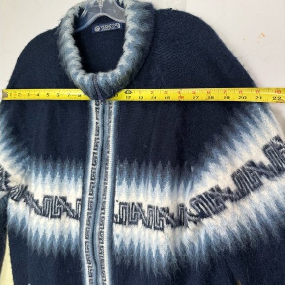 YUSUTEX Peru Alpaca Wool Artisan Zip Cardigan Sweater Jacket Soft Warm Blue L - Picture 16 of 16